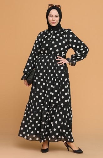 Puantiyeli Elbise 1015A-01 Siyah