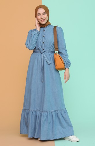 Jeansblau Hijab Kleider 4109-01