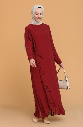 Claret Red Hijab Dress 5302-02