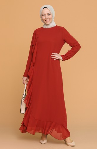 Brick Red Hijab Dress 5302-04