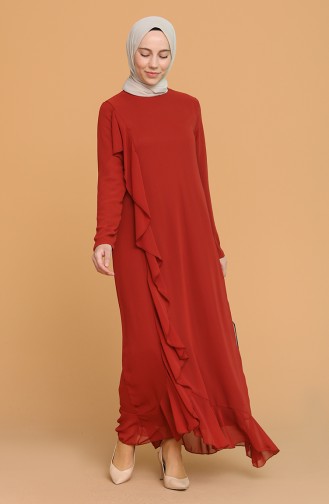 Brick Red Hijab Dress 5302-04