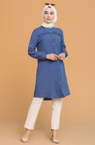 Düğmeli Tunik 1414A-07 İndigo