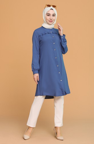 Düğmeli Tunik 1414A-07 İndigo