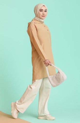 Kapüşonlu Düğmeli Tunik 1008-01 Camel