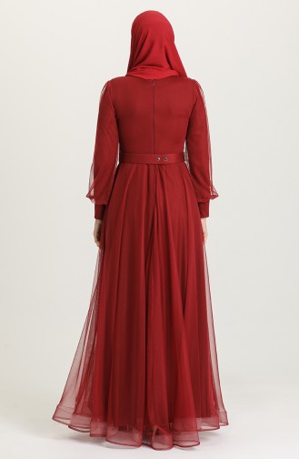 Claret Red Hijab Evening Dress 4949-05