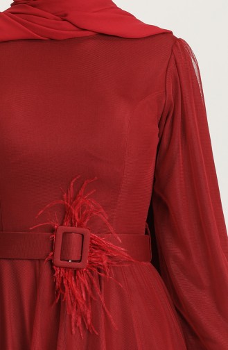 Claret Red Hijab Evening Dress 4949P-02