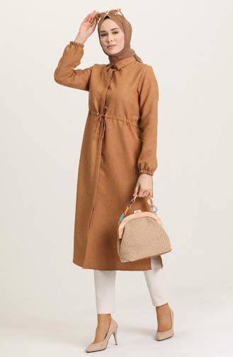 Beli Büzgülü Uzun Tunik 1420-03 Camel