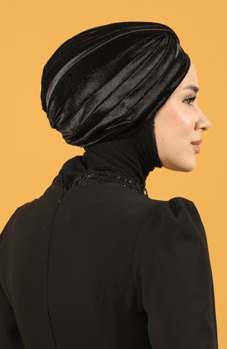 Samt Pailletten Bonnet 0039-18 Schwarz 0039-18