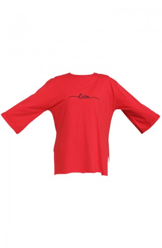 Baskılı Basic Tshirt 2317-04 Kırmızı