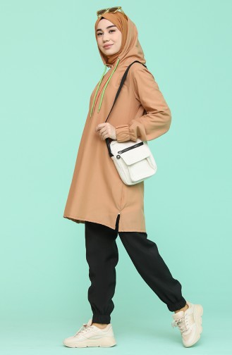 Kapüşonlu Tunik Pantolon İkili Takım 0205-05 Karamel Siyah