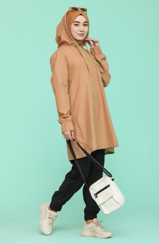 Kapüşonlu Tunik Pantolon İkili Takım 0205-05 Karamel Siyah