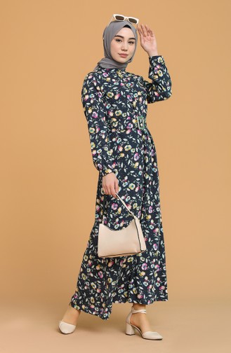 Navy Blue Hijab Dress 2157-04