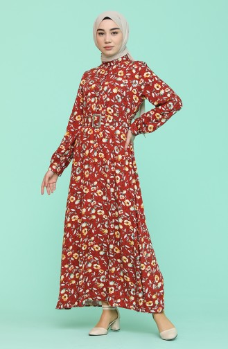 Brick Red Hijab Dress 2157-05