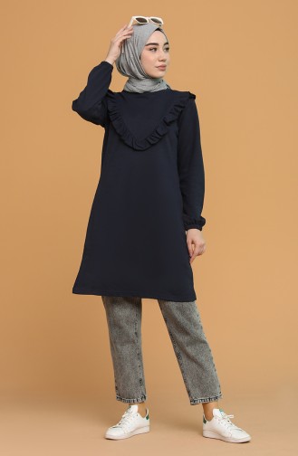 Fırfırlı Tunik 1007-01 Lacivert
