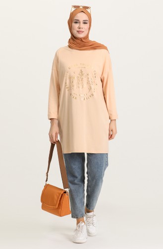 Baskılı Tunik 2320-04 Sütlü kahve
