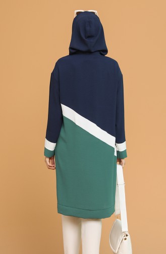 Aerobin Kumaş Kapüşonlu Tunik 2445-04 Lacivert Yeşil