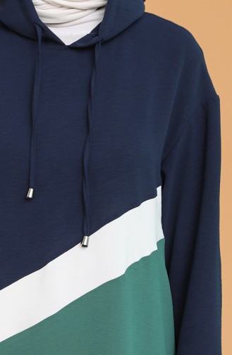 Aerobin Kumaş Kapüşonlu Tunik 2445-04 Lacivert Yeşil