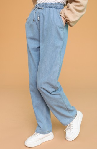 Beli Lastikli Cepli Kot Pantolon 3501A-02 Mavi