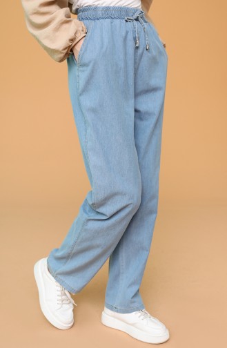Beli Lastikli Cepli Kot Pantolon 3501A-02 Mavi