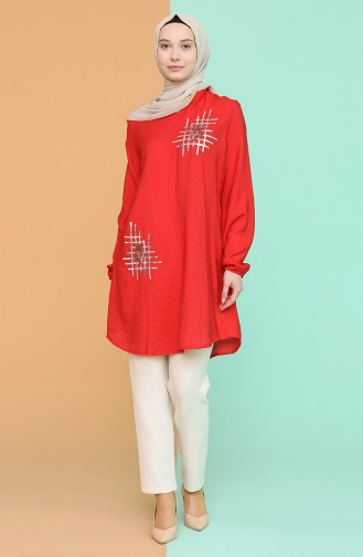 Pul Detaylı Tunik 1246-03 Kırmızı