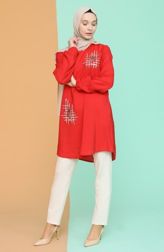 Pul Detaylı Tunik 1246-03 Kırmızı