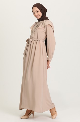 Beige Hijab Kleider 5052A-01