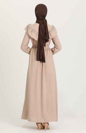 Beige Hijab Kleider 5052A-01