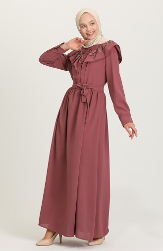 Beige-Rose Hijab Kleider 5052A-02