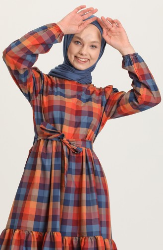 Ziegelrot Hijab Kleider 5340-02