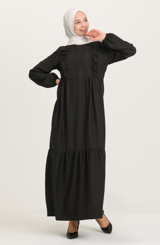 Fırfırlı Büzgülü Elbise 21Y8356-03 Siyah
