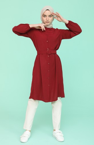 Kemerli Uzun Tunik 5641-05 Bordo