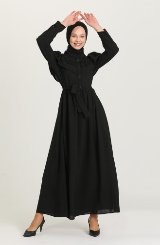 Güpür Detaylı Elbise 5052-01 Siyah
