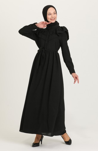 Güpür Detaylı Elbise 5052-01 Siyah