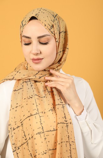 Desenli Pamuk Şal 8019-02 Hardal