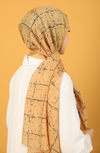 Desenli Pamuk Şal 8019-02 Hardal