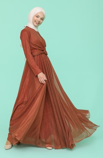 Brick Red Hijab Evening Dress 5397-01