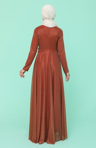 Brick Red Hijab Evening Dress 5397-01