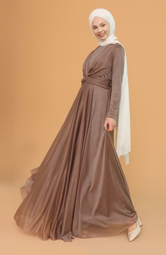 Mink Hijab Evening Dress 5397-02