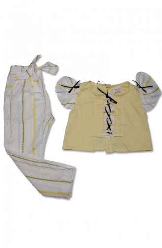 Kız Çocuk Yazlık Keten Pantolunlu Yarım Kollu Takım 5053-04 Sarı