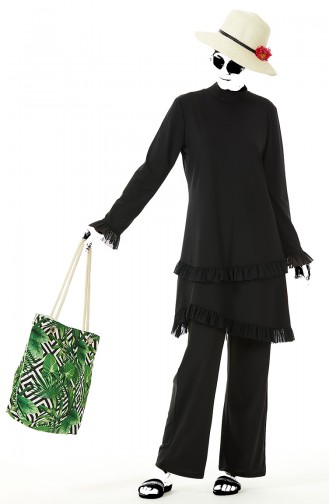 Schwarz Hijab Badeanzug 02151-01