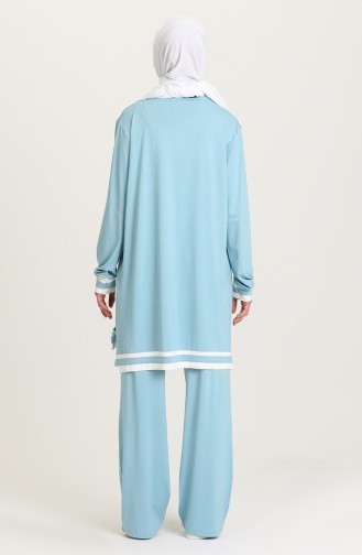 Büyük Beden Asimetrik Tunik Pantolon İkili Takım 1565-01 Mint Mavi