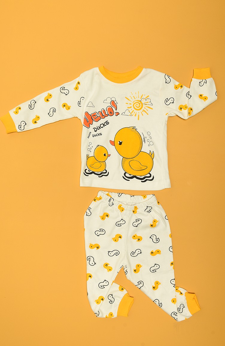 Süpermini Çocuk Ördek Pijama Takımı	 C80907-01 Sarı