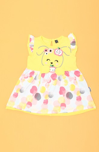 Miniword Kız Bebek Elma Tokalı Elbise C80945-02 Sarı