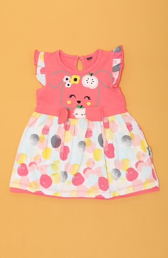 Miniword Kız Bebek Elma Tokalı Elbise C80945-04 Pembe