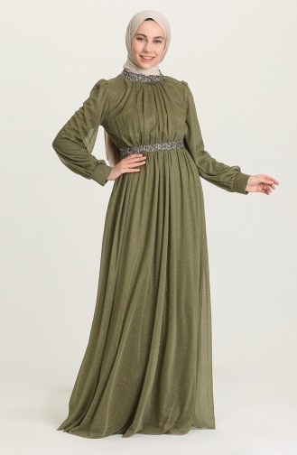 Khaki Hijab Evening Dress 4871-01