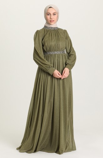 Khaki Hijab Evening Dress 4871-01