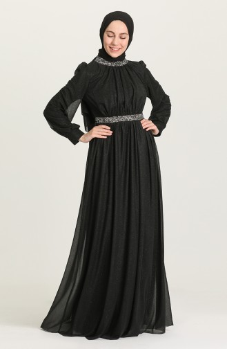 Black Hijab Evening Dress 4871-02