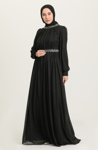 Black Hijab Evening Dress 4871-02