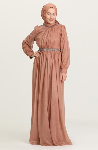 Dusty Rose Hijab Evening Dress 4871-03