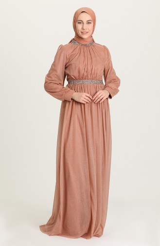 Dusty Rose Hijab Evening Dress 4871-03